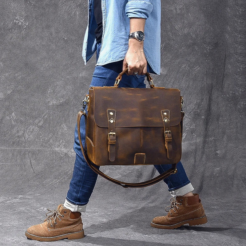 Premium Leather Messenger Bag - Soft Briefcase with Free Shipping | Elite Aviator Style