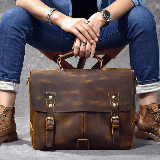 Premium Leather Messenger Bag - Soft Briefcase with Free Shipping | Elite Aviator Style