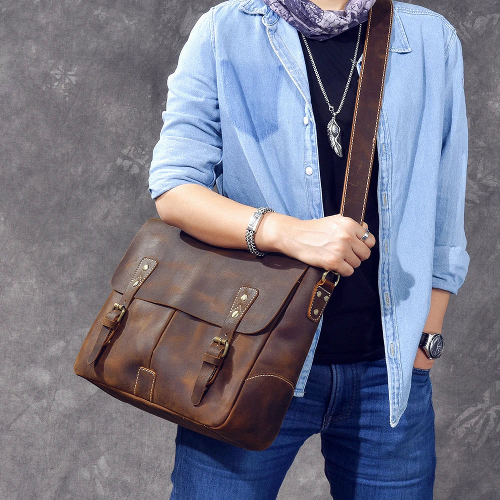 Premium Leather Messenger Bag - Soft Briefcase with Free Shipping | Elite Aviator Style