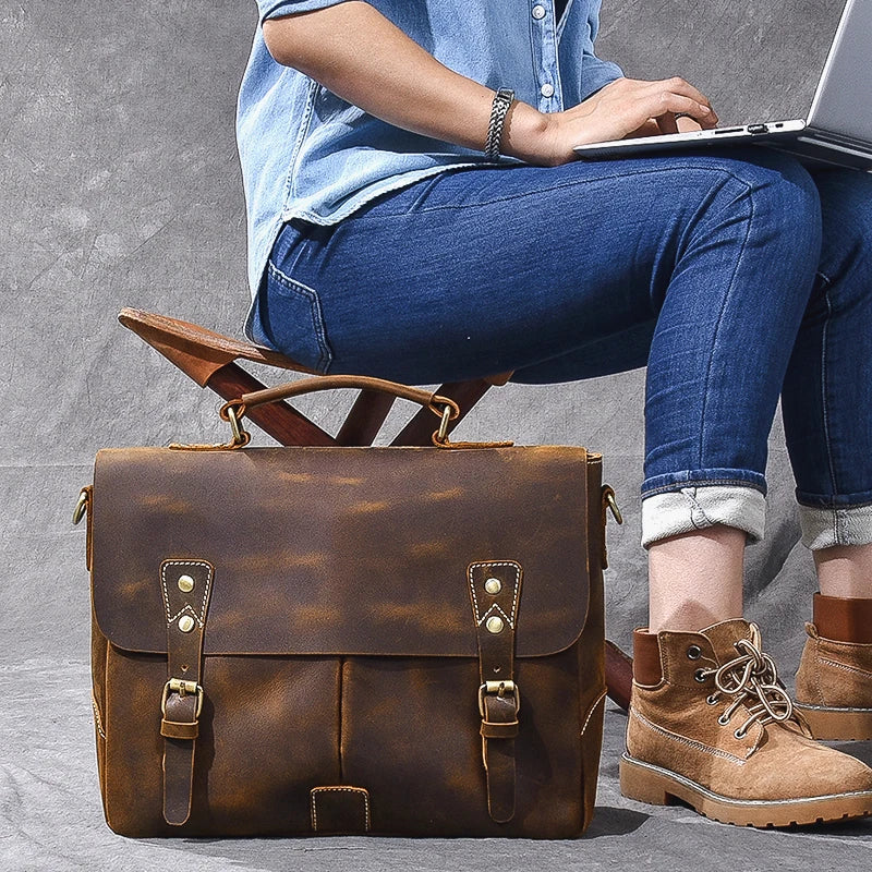 Premium Leather Messenger Bag - Soft Briefcase with Free Shipping | Elite Aviator Style
